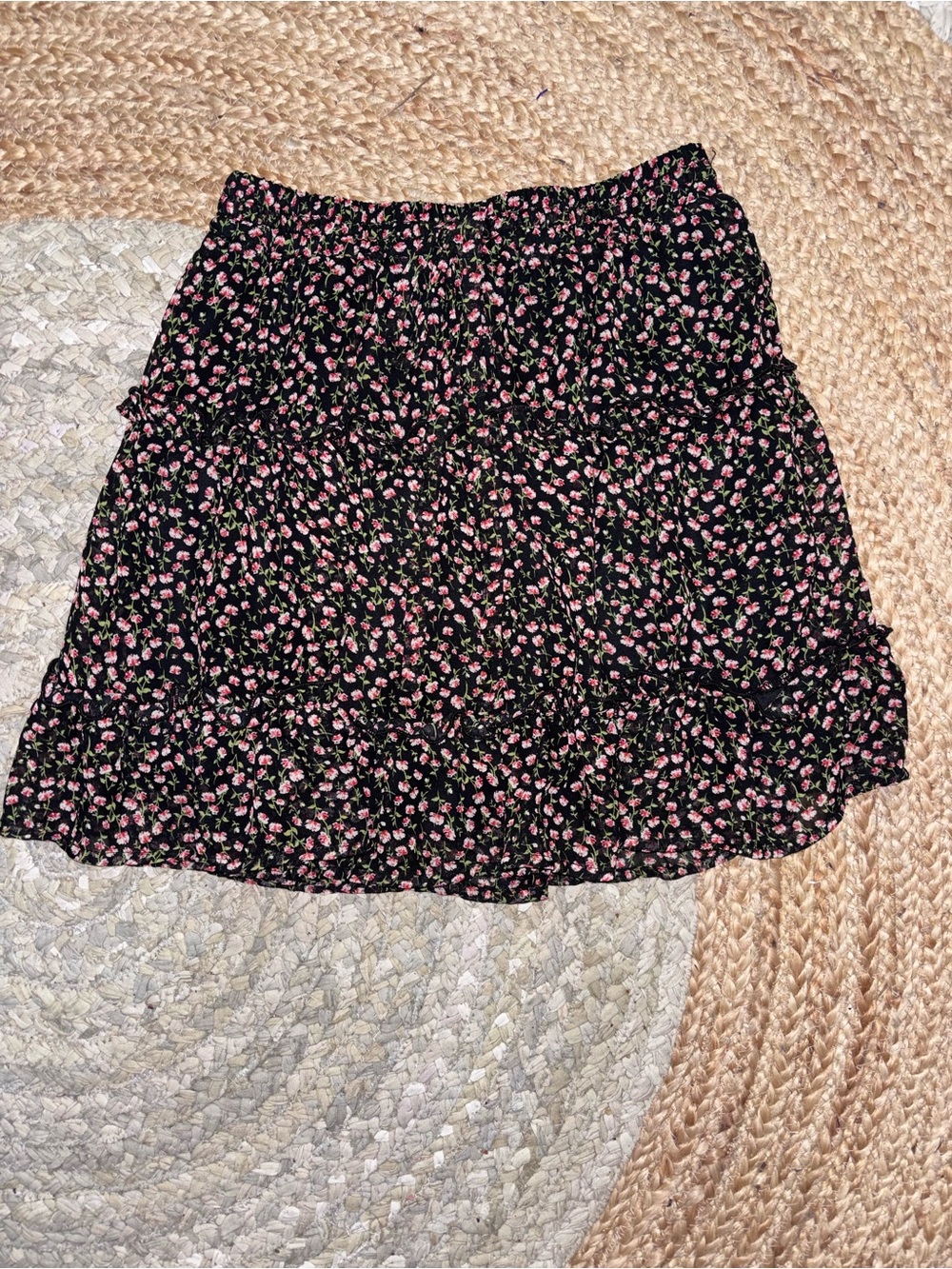 Sienna Sky Black Mini Skirt with Pink Floral Print